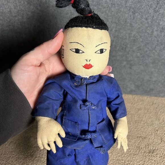 Vintage Mid Century Dolls Asian Chinese Boy And Girl Cloth Fabric Handmade Dolls - Picture 3 of 8